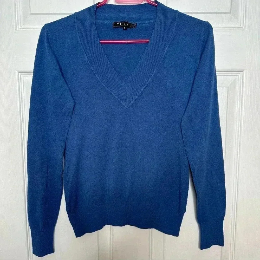 TCEC Sweater V-Neck Blue Size Large